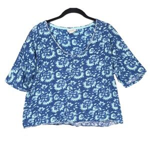 Sundance Women's‎ Top MEDIUM Cotton Blue Floral Short Sleeve